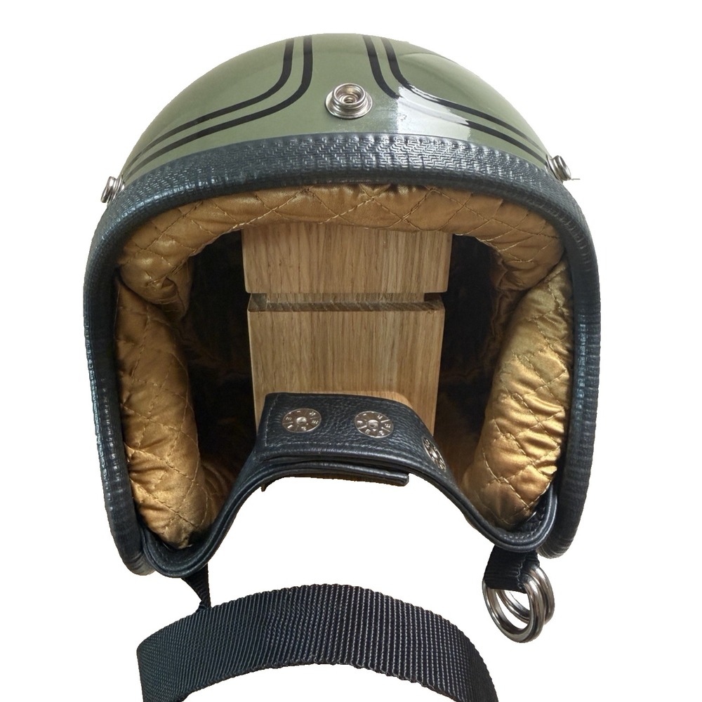 Joe King JK400 Replica Helmet Olive Green Black Pinstripe Vintage Style